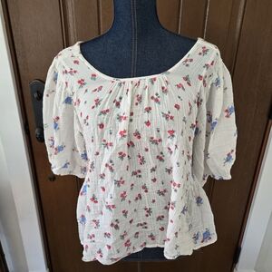 Free People Floral Blouse - White and Red